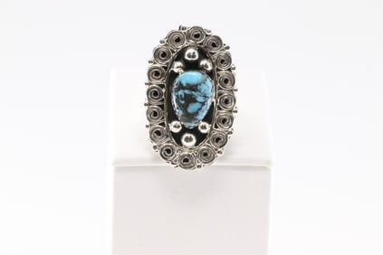 Native America Navajo Sterling Silver Turquoise Ring By Leroy Silversmith.