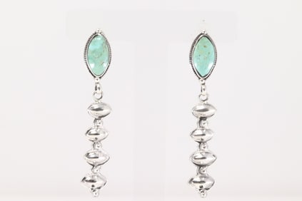 Native America Navajo Sterling Silver Turquoise Post / Dangling Earring's By Fannie Platero.