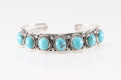 Native America Navajo Sterling Silver Turquoise Bracelet Cuff By Verley Betone.