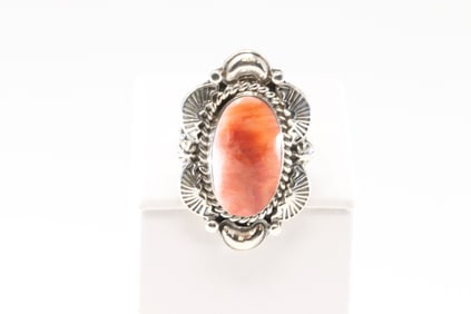 Native America Navajo Sterling Silver Spiny Oyster Ring By Daniel Dakai.