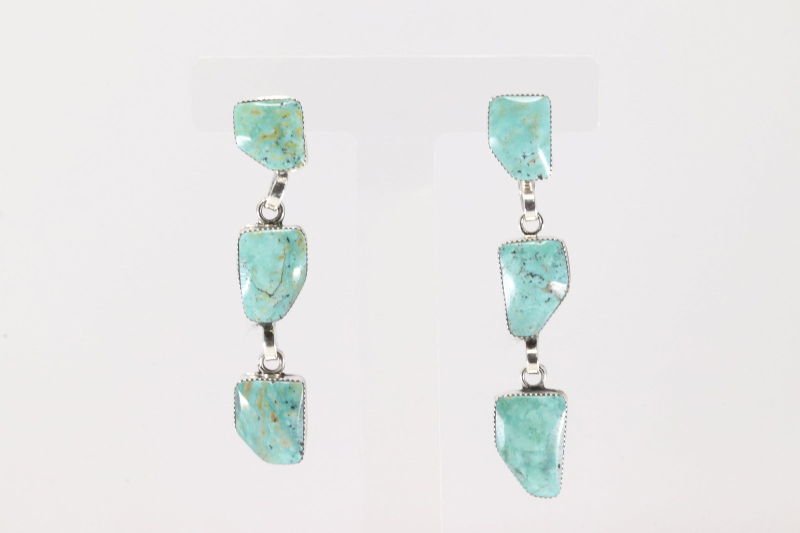 Native America Navajo Sterling Silver Turquoise Post / Dangling Earring's By Gregg Yazzie.: This is a Native America Navajo Sterling Silver Turquoise Post / Dangling Earring's By Gregg Yazzie.