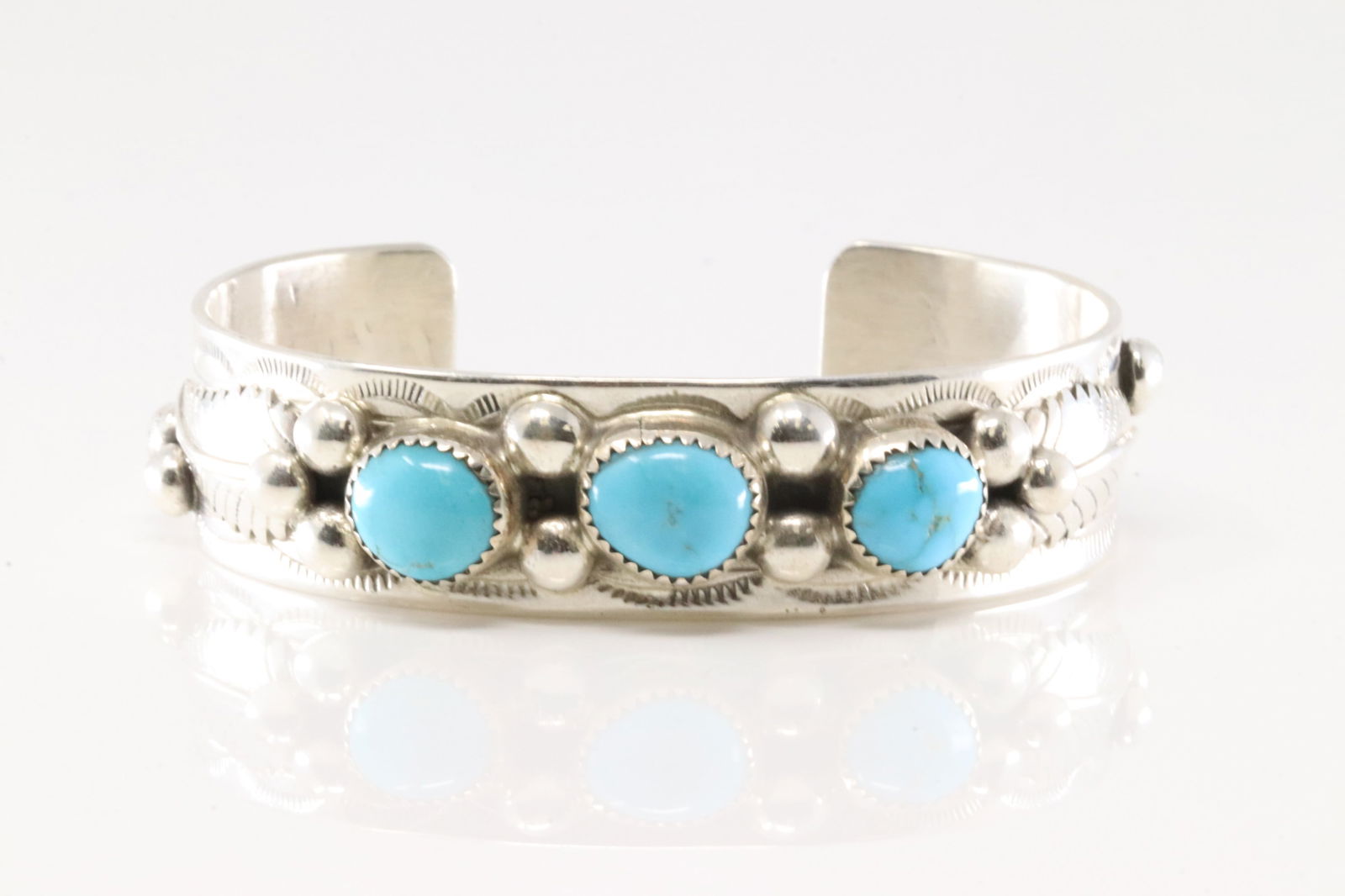 Native America Navajo Sterling Silver Turquoise Bracelet 3 Stone Cuff By Welbert Meyers. (1 of 4)