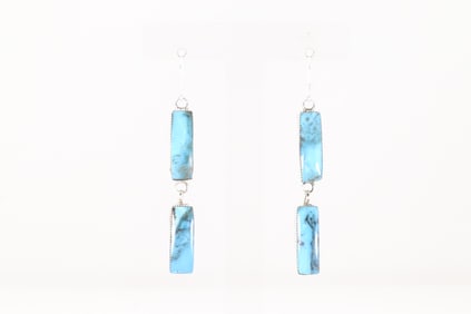 Native America Navajo Sterling Silver Turquoise Dangling Earring's By Irvin Tsosie.