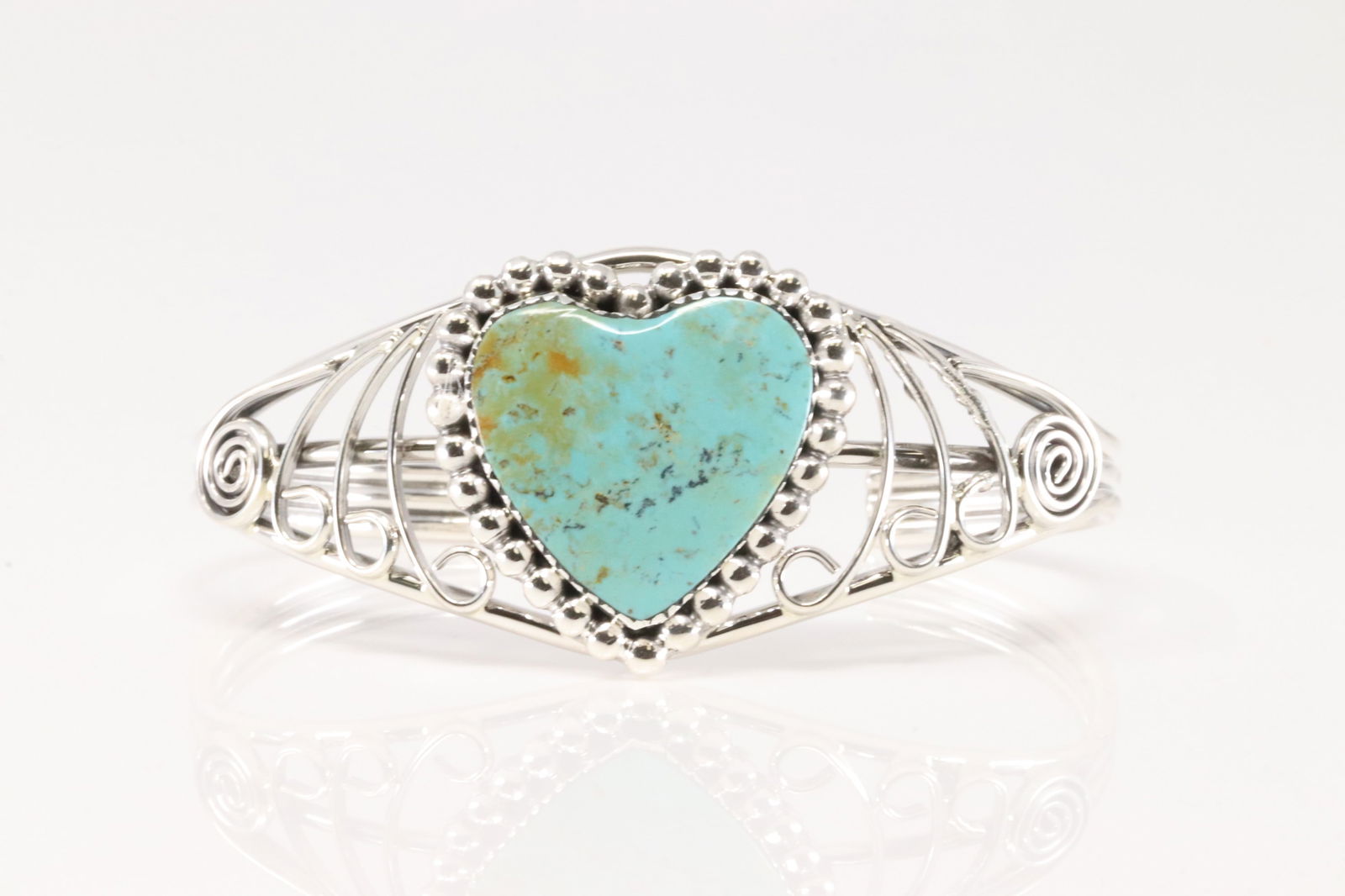 Native American Navajo Sterling Silver Turquoise Heart Bracelet Cuff By Jimmy Garcia.: This is a Native American Navajo Sterling Silver Turquoise Heart Bracelet Cuff By Jimmy Garcia.