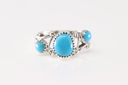 Native American Navajo Sterling Silver Turquoise Ring By Mattie Martinez.