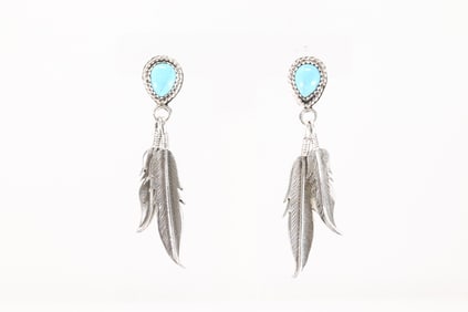 Native American Navajo Sterling Silver Turquoise Post / Dangling Earring's By Sharon McCarthy.