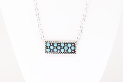 Native America Navajo Sterling Silver Turquoise Necklace By Kenny Lonjose.