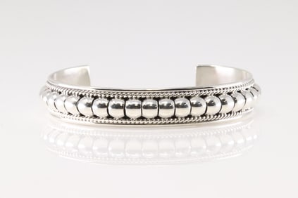 Native American Navajo Sterling Silver Solid Bracelet Cuff By Thomas Charley.