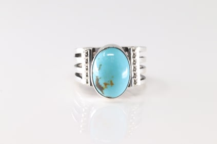 Native American Navajo Sterling Silver Turquoise Ring By Thomas Yazzie.