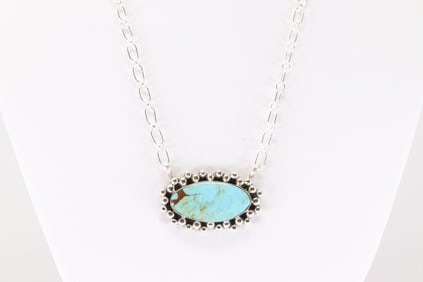 Native American Navajo Sterling Silver Turquoise Necklace By Gregg Yazzie.