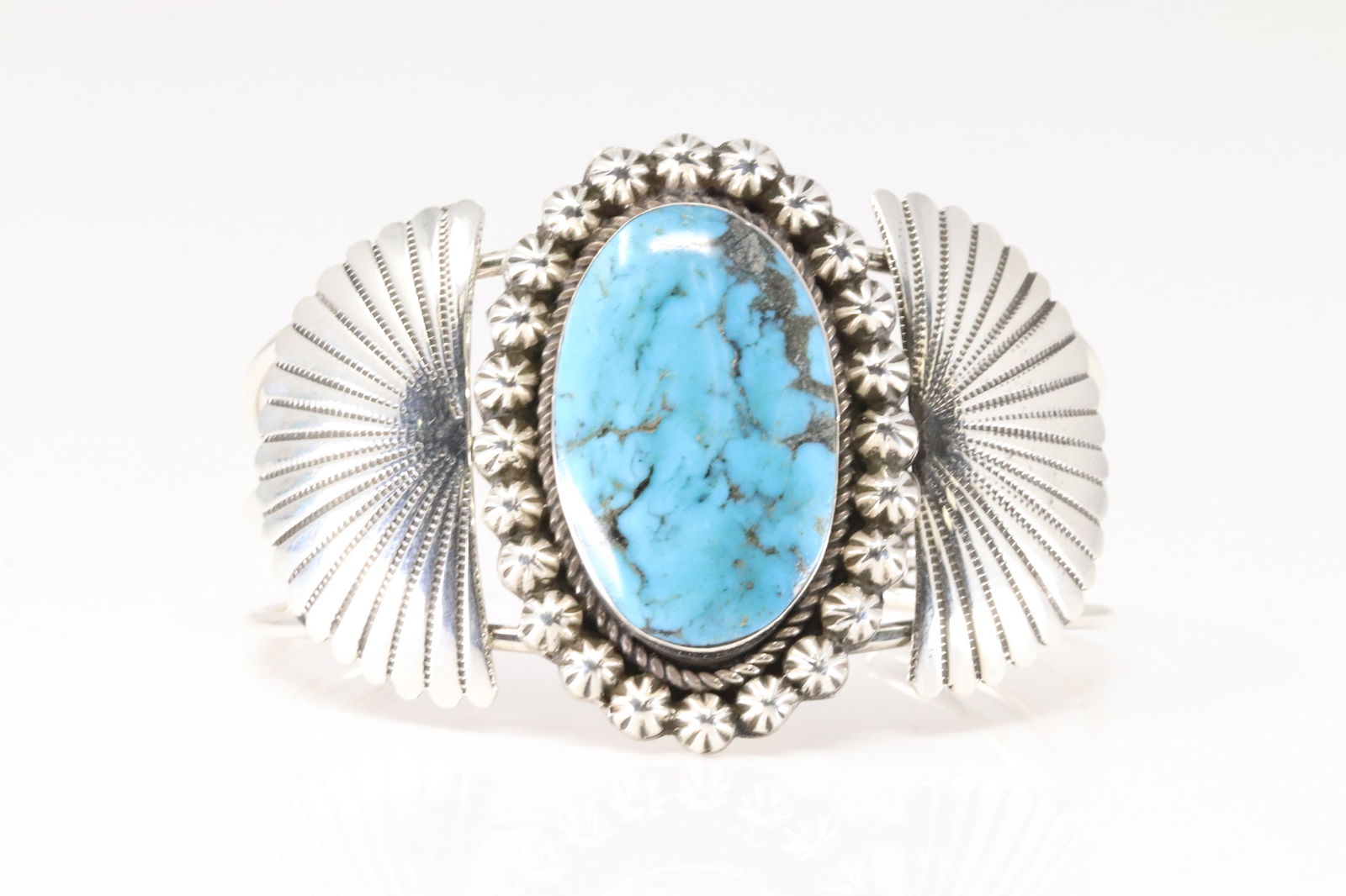 Native America Navajo Sterling Silver Turquoise Bracelet Cuff By Leona Delgarito.: This is a Native America Navajo Sterling Silver Turquoise Bracelet Cuff By Leona Delgarito.