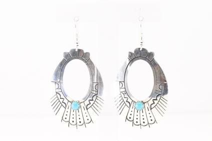 Native America Navajo Sterling Silver Turquoise Dangling Earring's By T&R Singer.
