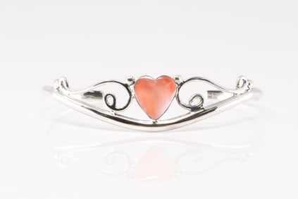 Native America Navajo Sterling Silver Spiny Oyster Bracelet By Sadie Jim.