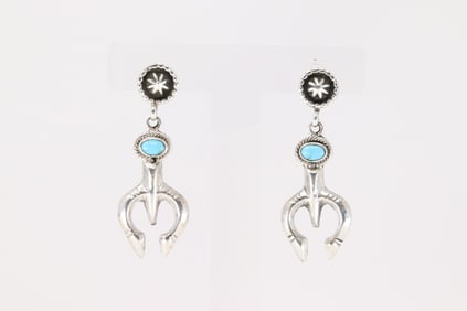 Native America Navajo Sterling Silver Turquoise Naja Post / Dangling Earring's By Gary Shorty.