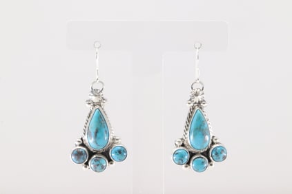 Native America Navajo Sterling Silver Turquoise Dangling Earring's By Darrell Morgan.