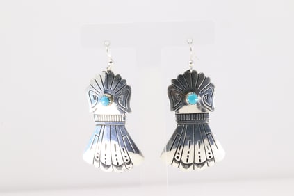 Native America Navajo Sterling Silver Turquoise Dangling Earring's By T&R Singer.