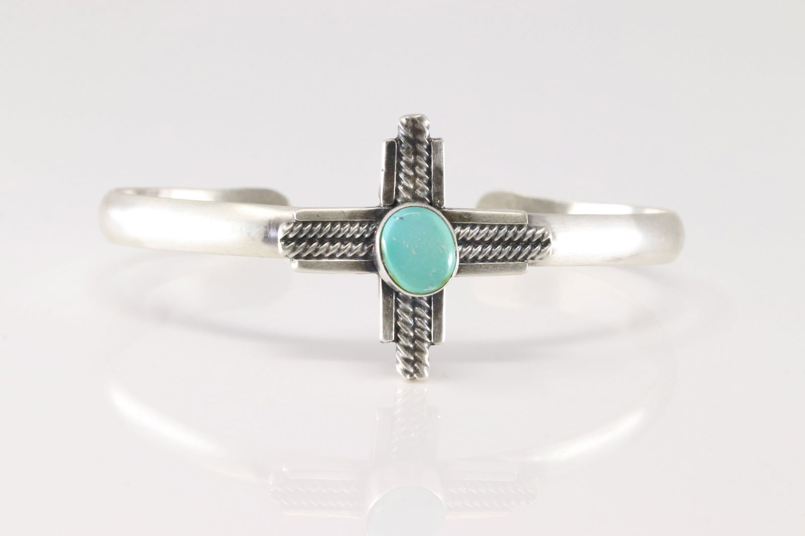 Native America Navajo Sterling Silver Turquoise Cross Bracelet Cuff By Randy Billy. (1 of 4)