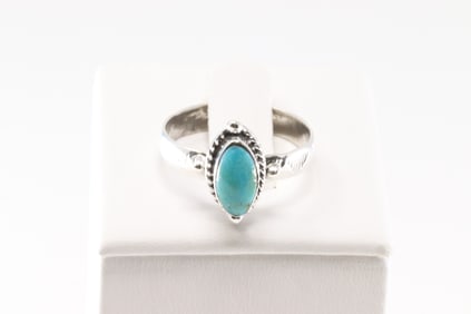 Native American Navajo Sterling Silver Turquoise Ring By Clarence Long.