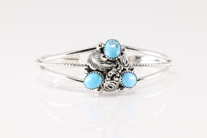 Native American Navajo Sterling Silver Turquoise Bracelet Cuff By Phyllis A.Smith.
