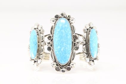 Native America Navajo Sterling Silver Turquoise Bracelet Cuff By Loretta Delgarito.