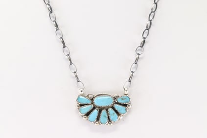 Native America Navajo Sterling Silver Turquoise Kingman Necklace  By Alicia Wilson.