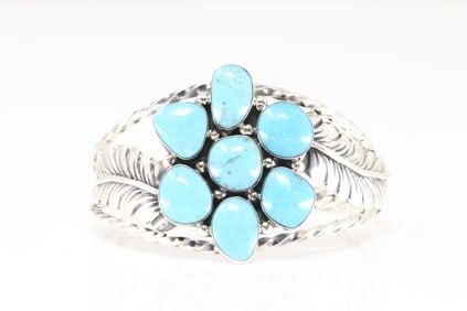 Native America Navajo Sterling Silver Turquoise Bracelet Cuff By Phillis Smith.