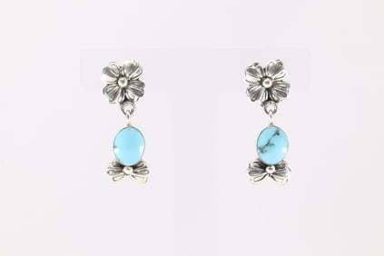 Native America Navajo Sterling Silver Turquoise Post / Dangling Earring's By Mike Smith.