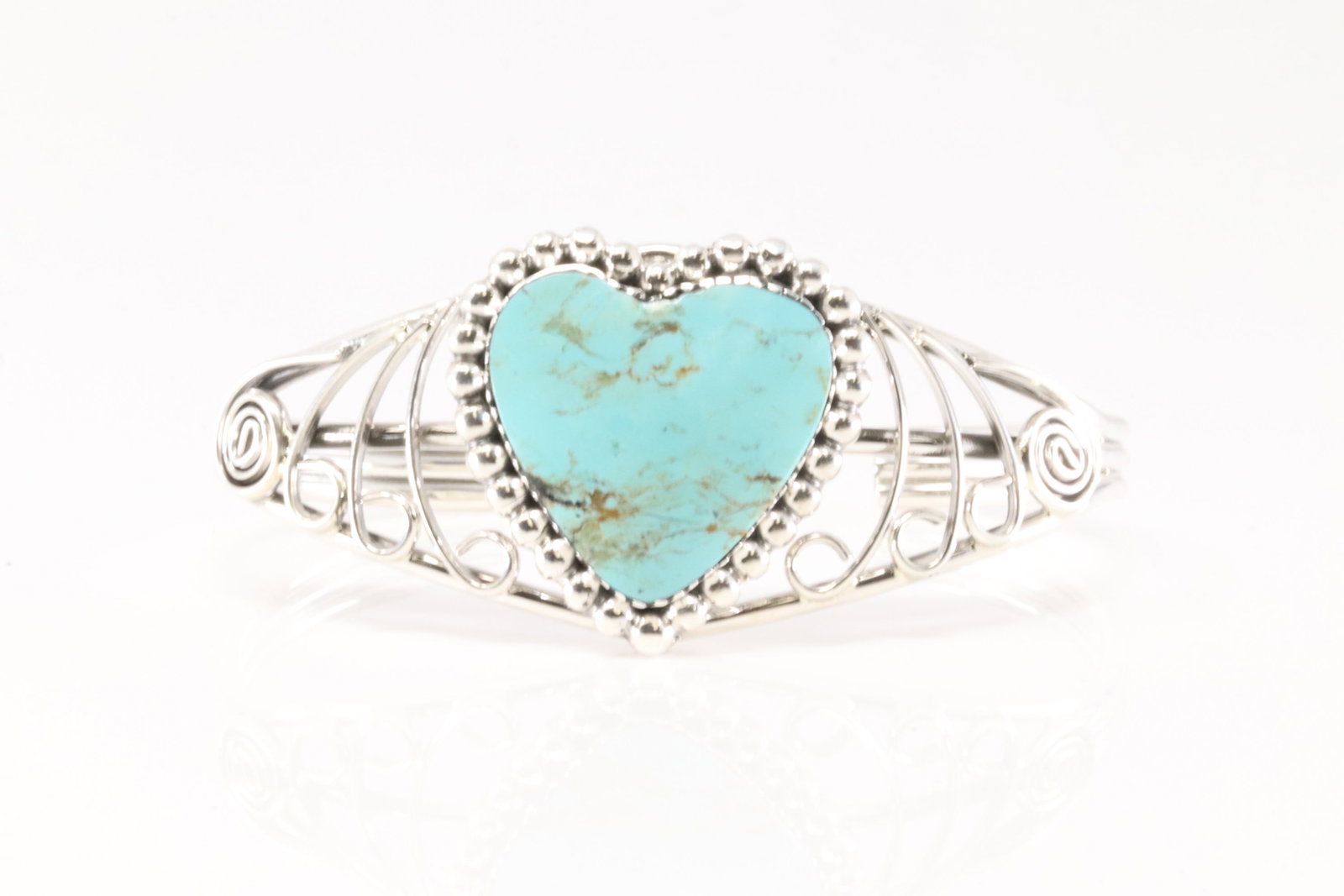 Native America Navajo Sterling Silver Turquoise Heart Bracelet Cuff By Jimmy Garcia.: This is a Native America Navajo Sterling Silver Turquoise Heart Bracelet Cuff By Jimmy Garcia.