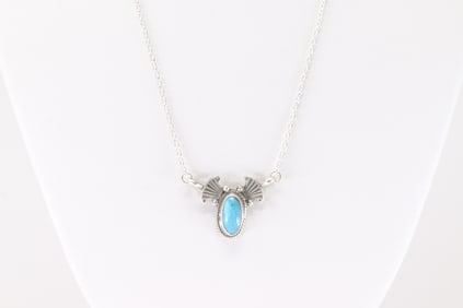 Native America Navajo Sterling Silver Turquoise Necklace By Verley Betone.