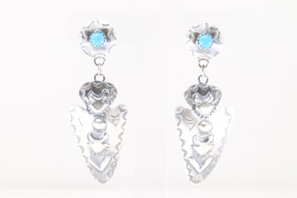 Native America Navajo Sterling Silver Turquoise Post / Dangling Earring's By Tim Yazzie.