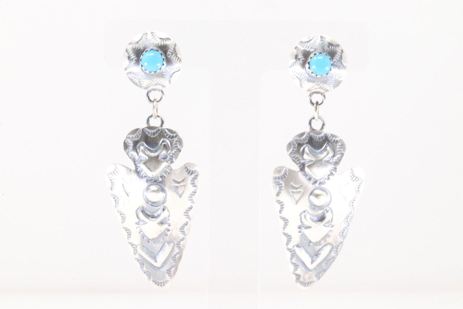 Native America Navajo Sterling Silver Turquoise Post / Dangling Earring's By Tim Yazzie.: This is a Native America Navajo Sterling Silver Turquoise Post / Dangling Earring's By Tim Yazzie.