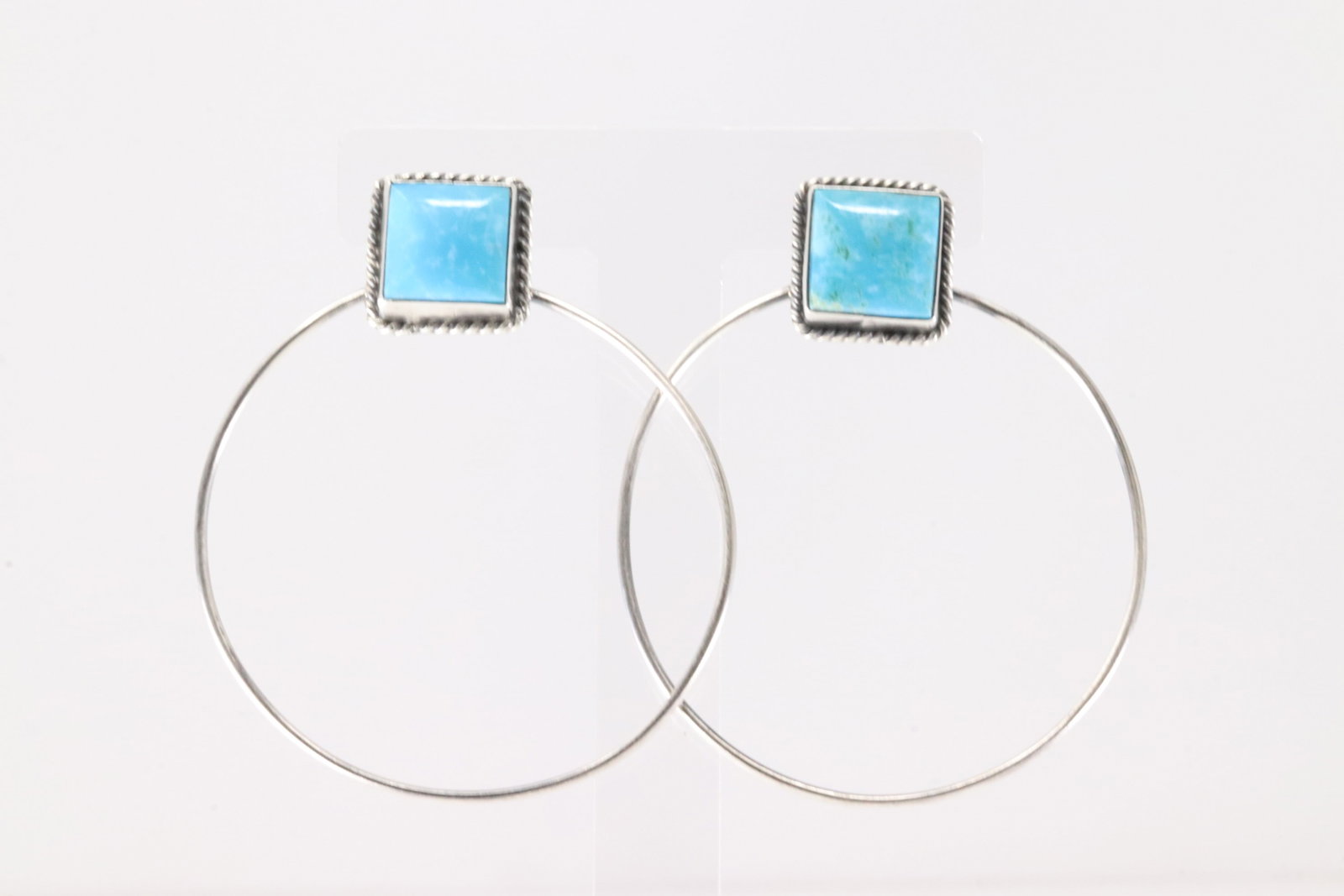 Native America Navajo Sterling Silver Kingman Turquoise Hoop Post Earring's By Elouise Kee.: This is a Native America Navajo Sterling Silver Kingman Turquoise Hoop Post Earring's By Elouise Kee.