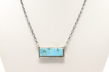 Native America Navajo Sterling Silver Kingman Turquoise Necklace By Steve Francisco.