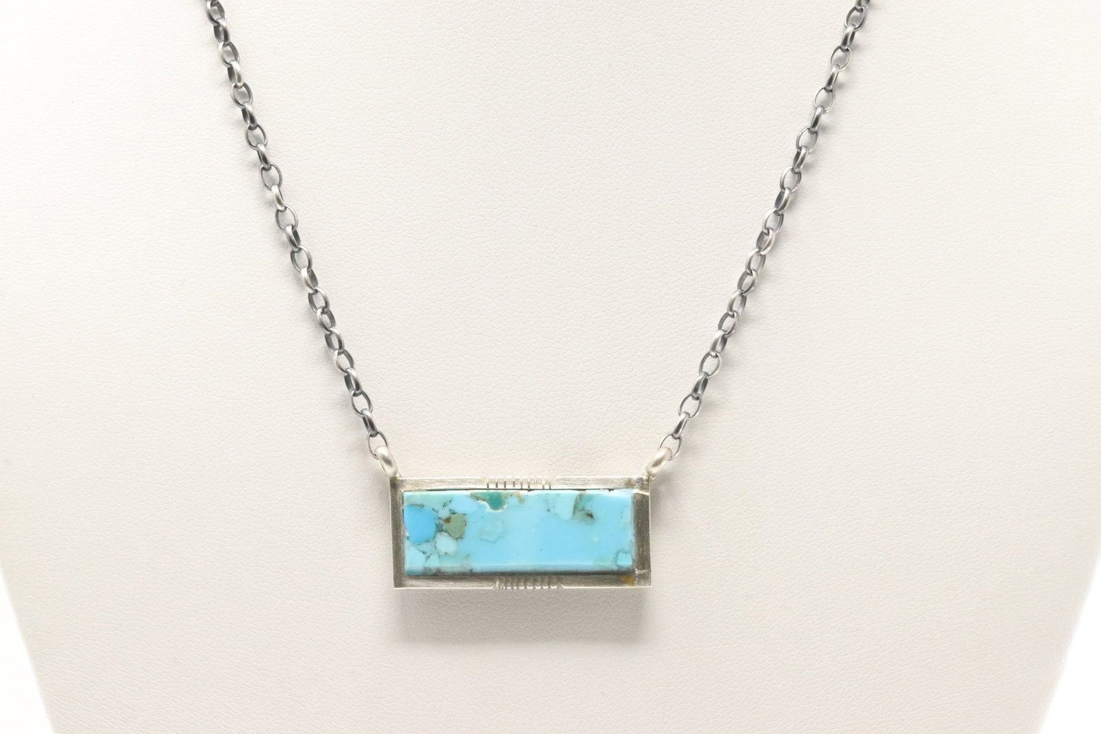 Native America Navajo Sterling Silver Kingman Turquoise Necklace By Steve Francisco.: This is a Native America Navajo Sterling Silver Kingman Turquoise Necklace By Steve Francisco. Necklace length: 16.00"