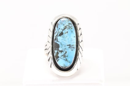 Native America Navajo Sterling Silver Turquoise Ring By Myra Benally.