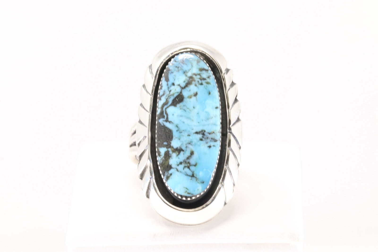 Native America Navajo Sterling Silver Turquoise Ring By Myra Benally.: This is a Native America Navajo Sterling Silver Turquoise Ring By Myra Benally. Ring size: 5.00.