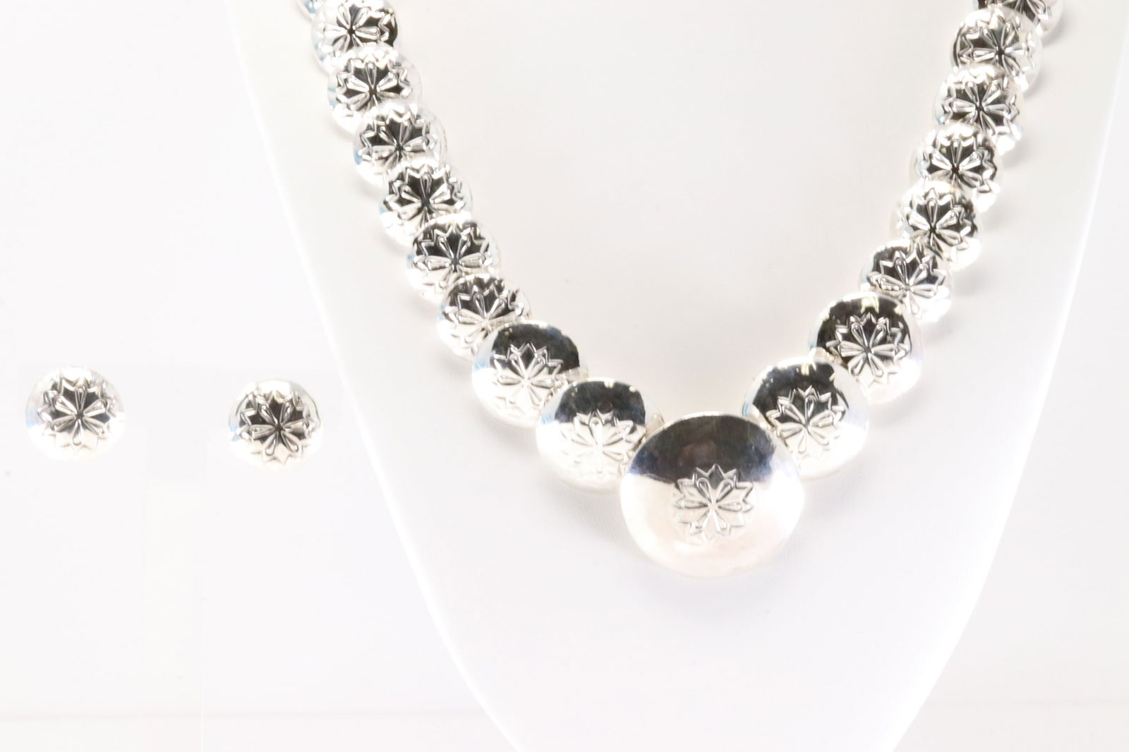 Native America Navajo Sterling Silver Beaded Stamped Necklace & Earring's Set By Carol Smith / NL & (1 of 6)