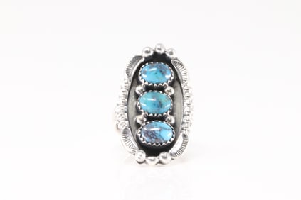 Native America Navajo Sterling Silver Turquoise Ring By Jimmy Garcia.