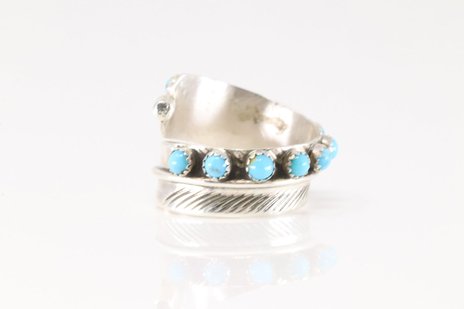 Native America Navajo Sterling Silver Turquoise Feather Ring By Aaron Davis. (1 of 3)
