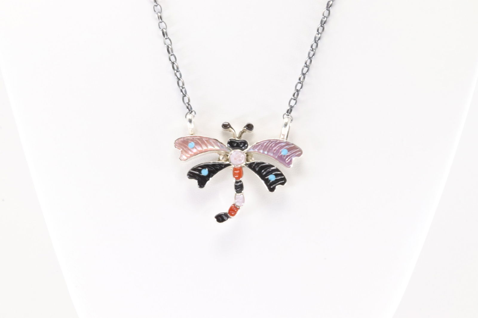 Native America Zuni Sterling Silver Multicolor Stone Dragonfly Necklace By Tamara Pinto. (1 of 4)