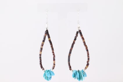 Native America Navajo Sterling Silver Turquoise & Heishi Dangling Earring's.