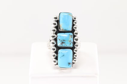 Native America Navajo Sterling Silver Turquoise Ring By Sadie Jim.