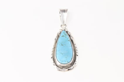 Native America Navajo Sterling Silver Turquoise Pendent By Samuel Yellowhair.