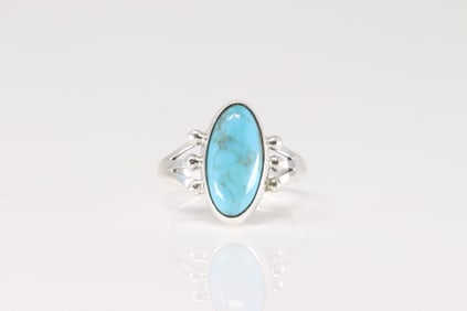 Native America Navajo Sterling Silver Turquoise Ring By Jerryson Henio.