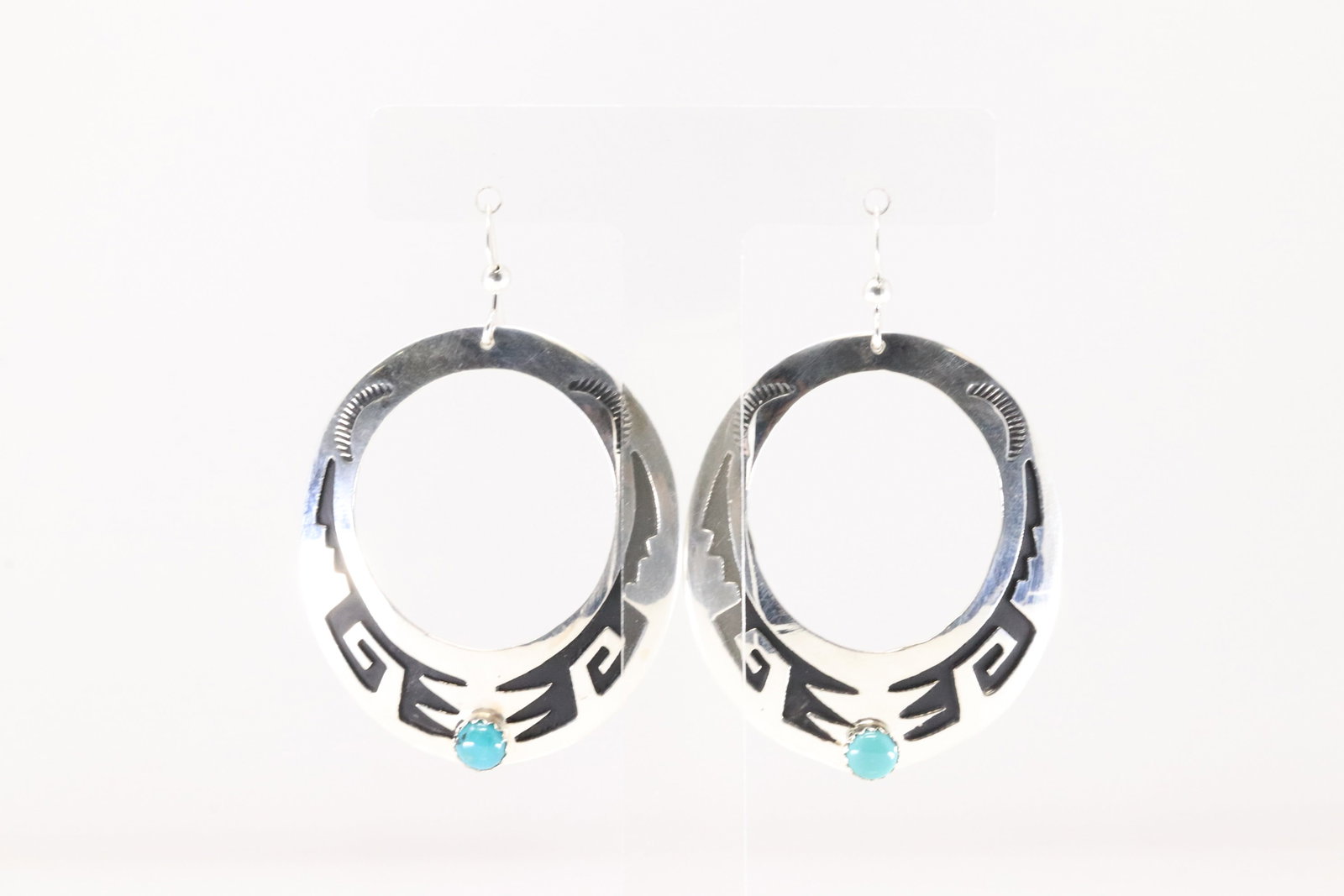 Native America Navajo Sterling Silver Solid Turquoise Dangling Earring's By T/R Singer.: This is a Native America Navajo Sterling Silver Solid Turquoise Dangling Earring's By T/R Singer.