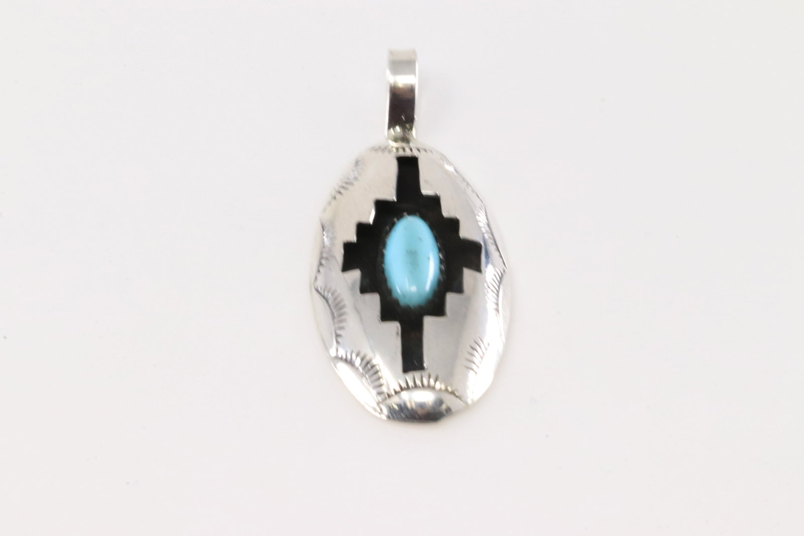 Native America Navajo Sterling Silver Turquoise Pendant By Felix Perry.: This is a Native America Navajo Sterling Silver Turquoise Pendant By Felix Perry.