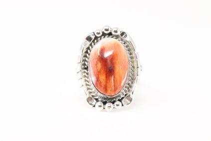 Native America Navajo Sterling Silver Spiny Oyster Ring By Samuel Yallowhair.
