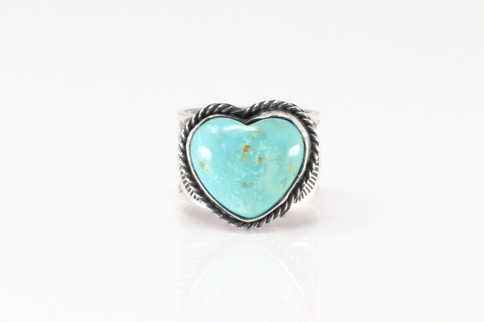 Native America Navajo Sterling Silver Kingman Turquoise Heart Ring By Sunshine Reeves. (1 of 4)