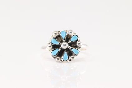 Native America Zuni Sterling Silver Turquoise Ring By Tricia Leekity.
