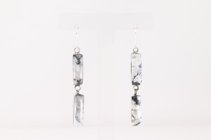 Native America Navajo Sterling Silver White Buffalo Dangling Earring's By Irvin Tsosie.